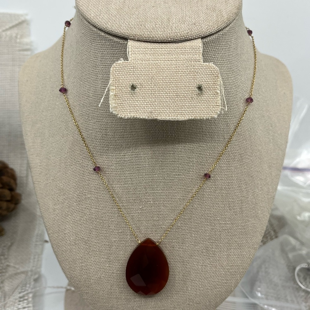 Vintage 14K Gold Carnelian & Amethyst Necklace – Rare Find - Picture 12 of 17